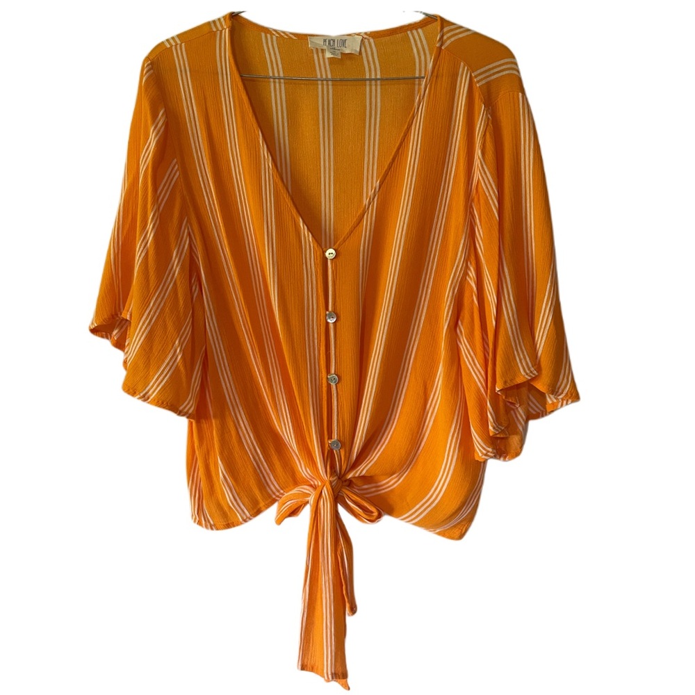 Orange striped front tie shirt